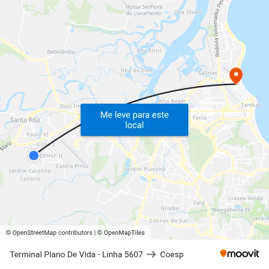 Terminal Plano De Vida - Linha 5607 to Coesp map