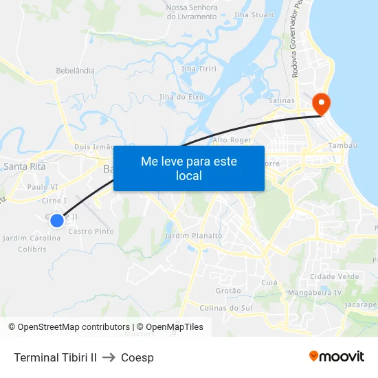 Terminal Tibiri II to Coesp map