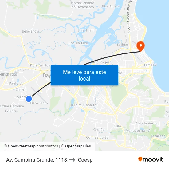 Av. Campina Grande, 1118 to Coesp map
