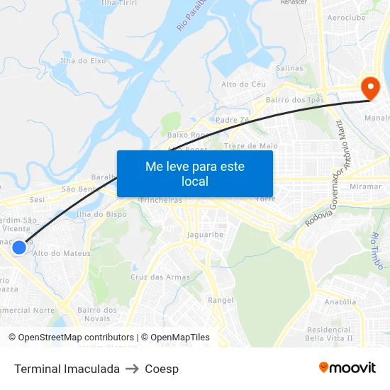 Terminal Imaculada to Coesp map