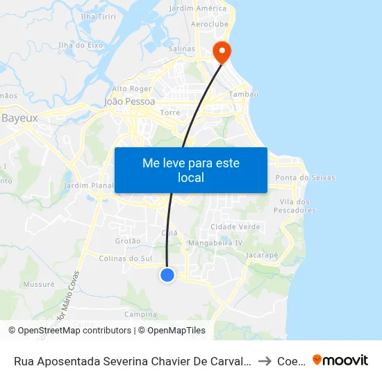 Rua Aposentada Severina Chavier De Carvalho, 253 to Coesp map
