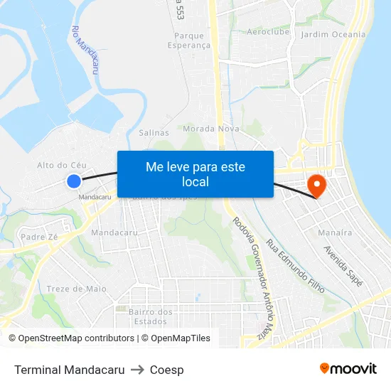 Terminal Mandacaru to Coesp map