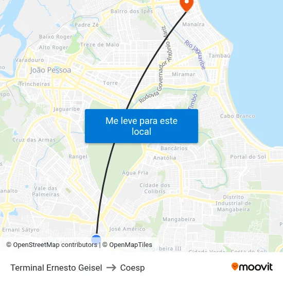 Terminal Ernesto Geisel to Coesp map