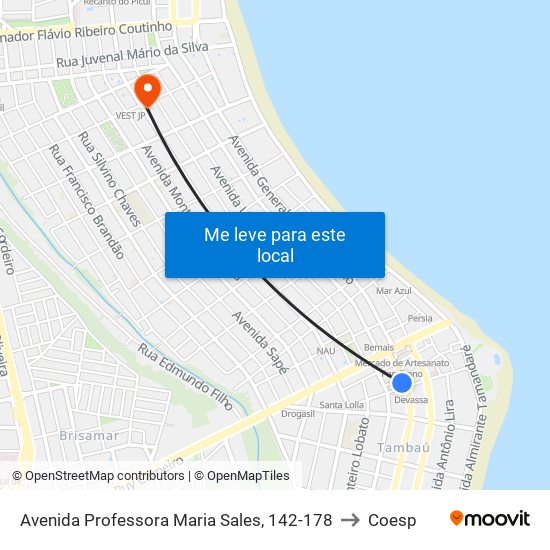 Avenida Professora Maria Sales, 142-178 to Coesp map