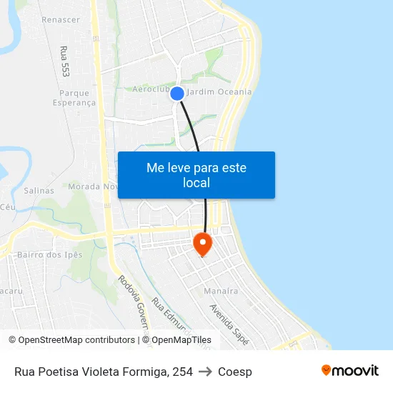 Rua Poetisa Violeta Formiga, 254 to Coesp map