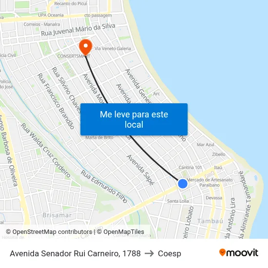 Avenida Senador Rui Carneiro, 1788 to Coesp map