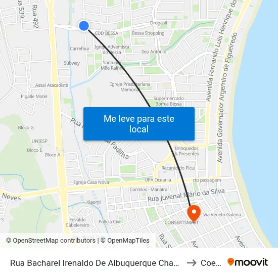 Rua Bacharel Irenaldo De Albuquerque Chaves, 2 to Coesp map