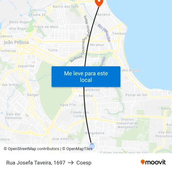 Rua Josefa Taveira, 1697 to Coesp map
