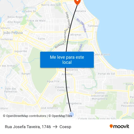 Rua Josefa Taveira, 1746 to Coesp map