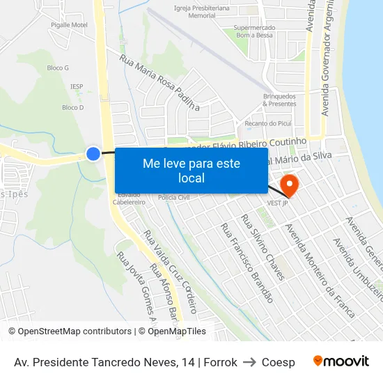 Av. Presidente Tancredo Neves, 14 | Forrok to Coesp map