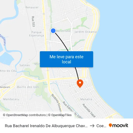 Rua Bacharel Irenaldo De Albuquerque Chaves 401 to Coesp map