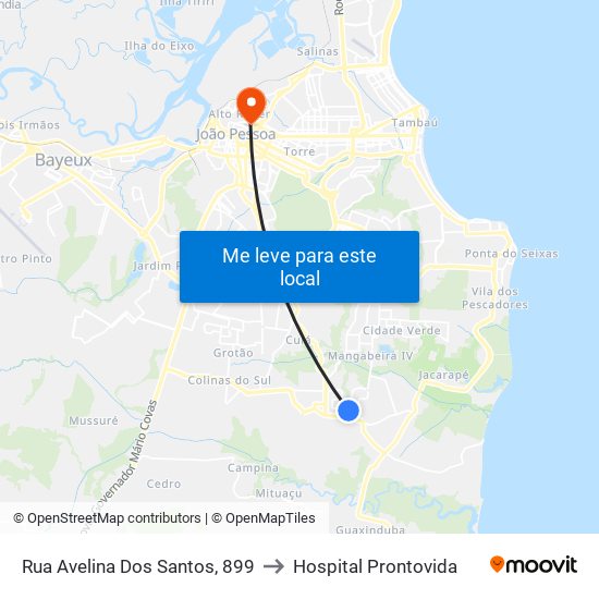 Rua Avelina Dos Santos, 899 to Hospital Prontovida map