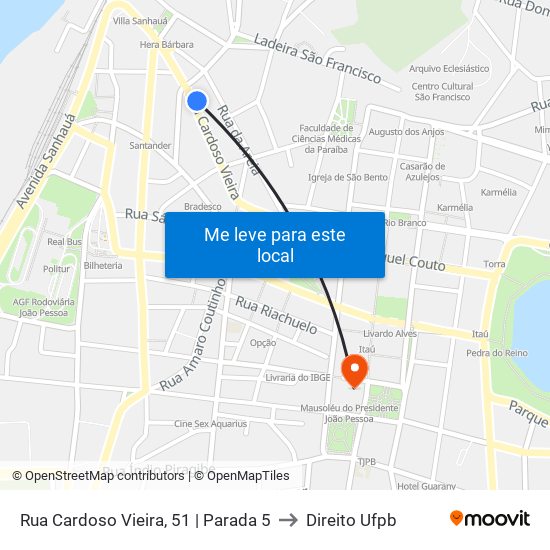 Rua Cardoso Vieira, 51 | Parada 5 to Direito Ufpb map