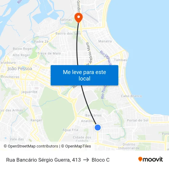 Rua Bancário Sérgio Guerra, 413 to Bloco C map