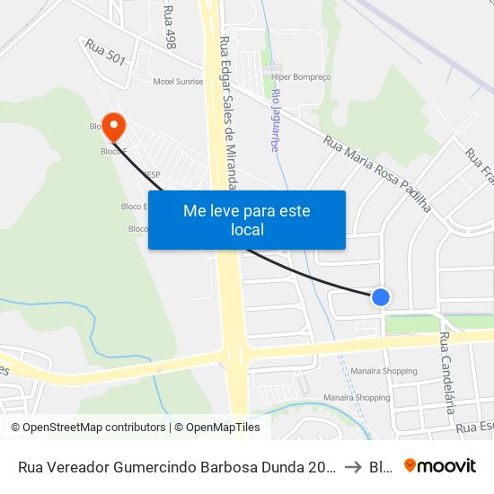 Rua Vereador Gumercindo Barbosa Dunda 205 - Supermercado Rabelo (Sent. Manaíra) to Bloco F map
