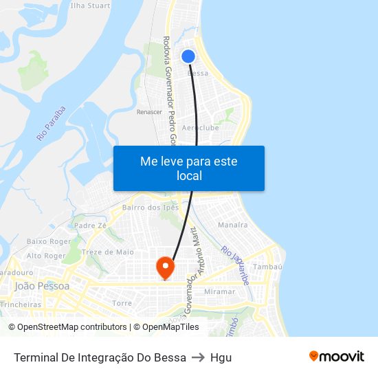 Terminal De Integração Do Bessa to Hgu map