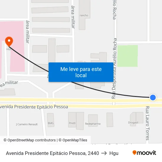 Avenida Presidente Epitácio Pessoa, 2440 to Hgu map