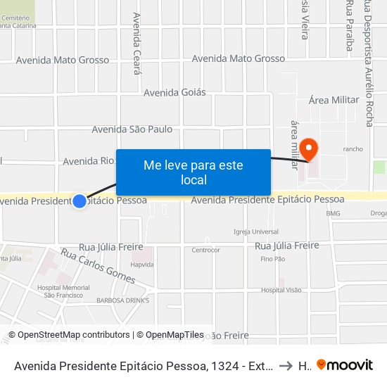 Avenida Presidente Epitácio Pessoa, 1324 - Extra Bairro Dos Estados (Sentido Praia) to Hgu map