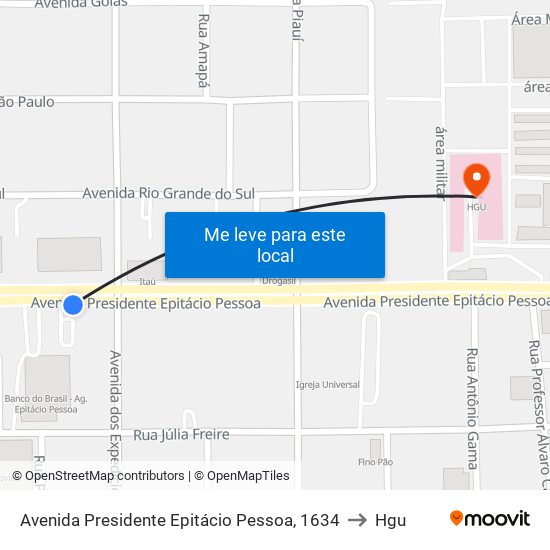 Avenida Presidente Epitácio Pessoa, 1634 to Hgu map