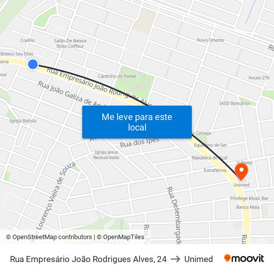 Rua Empresário João Rodrigues Alves, 24 to Unimed map