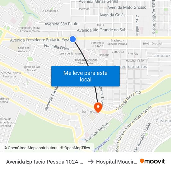 Avenida Epitacio Pessoa 1024-1090 | Sicoob to Hospital Moacir Dantas map