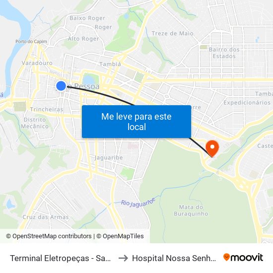Terminal Eletropeças - Santa Rita / Lucena to Hospital Nossa Senhora das Neves map