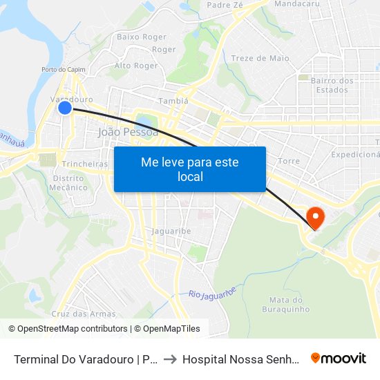 Terminal Do Varadouro to Hospital Nossa Senhora das Neves map