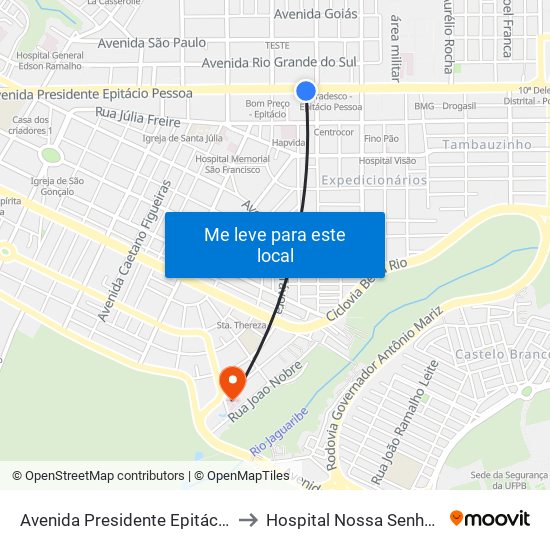 Avenida Presidente Epitácio Pessoa, 1634 to Hospital Nossa Senhora das Neves map