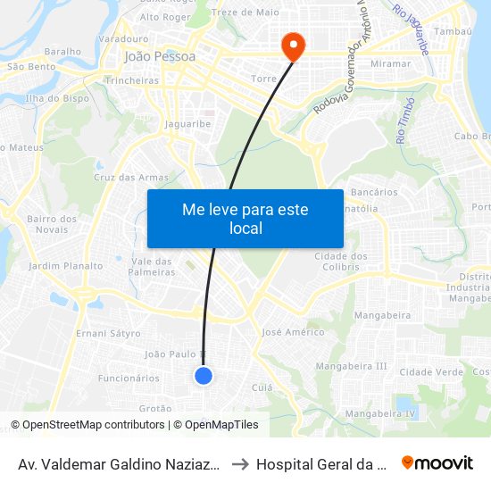 Av. Valdemar Galdino Naziazeno, 1147 to Hospital Geral da Paraíba map