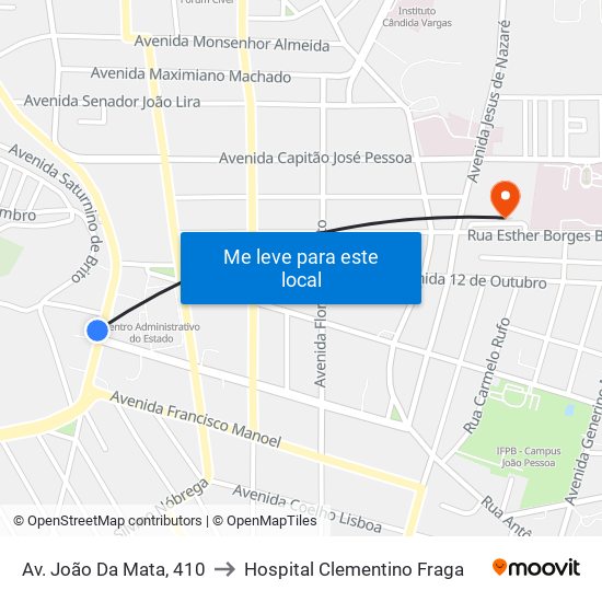 Av. João Da Mata, 410 to Hospital Clementino Fraga map