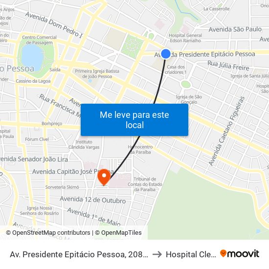 Av. Presidente Epitácio Pessoa, 208 | Colégio Nossa Senhora De Lourdes to Hospital Clementino Fraga map