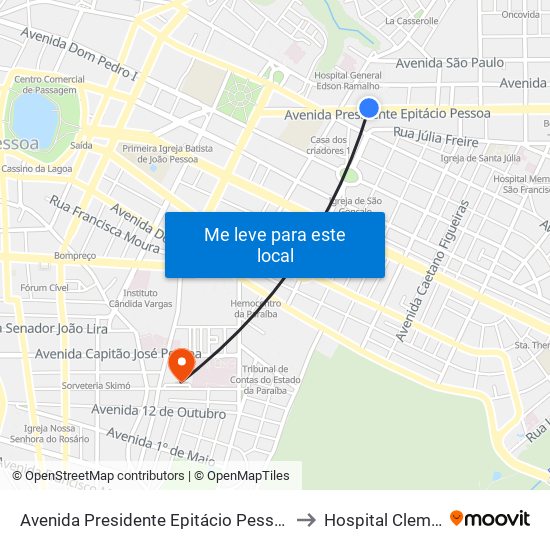 Avenida Presidente Epitácio Pessoa, 557 | Nova Diagnóstico to Hospital Clementino Fraga map