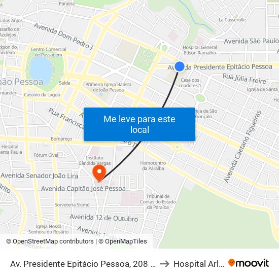 Av. Presidente Epitácio Pessoa, 208 | Colégio Nossa Senhora De Lourdes to Hospital Arlinda Marques map