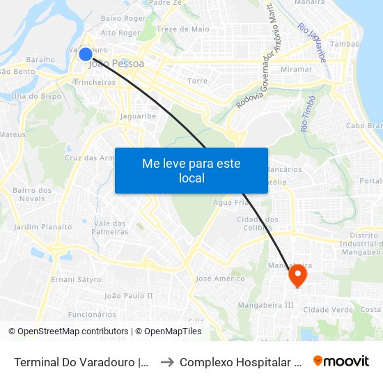 Terminal Do Varadouro |Plataforma A-02 to Complexo Hospitalar de Mangabeira map