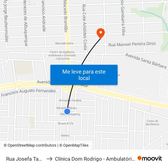 Rua Josefa Taveira, 176 to Clínica Dom Rodrigo - Ambulatório De Cardiologia map