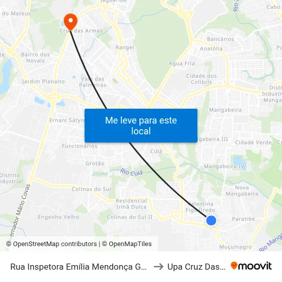 Rua Inspetora Emília Mendonça Gomes, 183-275 to Upa Cruz Das Armas map