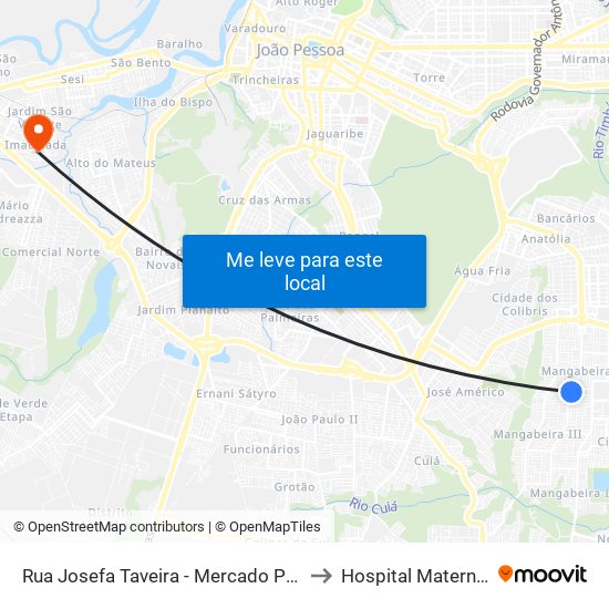 Rua Josefa Taveira - Mercado Público De Mangabeira to Hospital Materno de Bayeux map