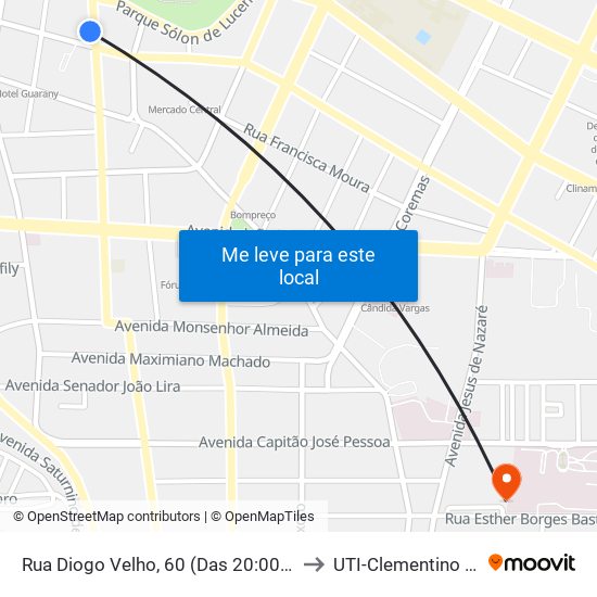 Rua Diogo Velho, 60 (Das 20:00 À 00:00) to UTI-Clementino Fraga map