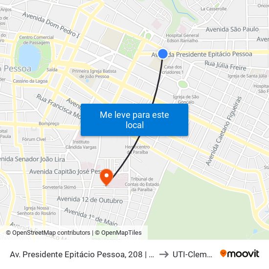 Av. Presidente Epitácio Pessoa, 208 | Colégio Nossa Senhora De Lourdes to UTI-Clementino Fraga map