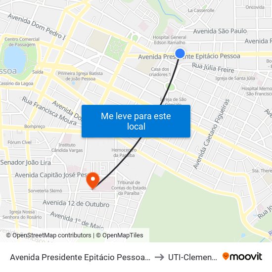 Avenida Presidente Epitácio Pessoa, 557 | Nova Diagnóstico to UTI-Clementino Fraga map