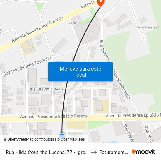 Rua Hilda Coutinho Lucena, 77 -  Igreja De Nossa Senhora De Fátima to Faturamento Magnetom map