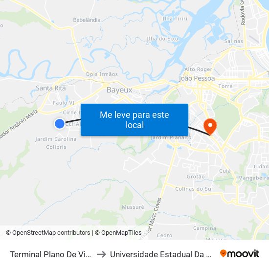 Terminal Plano De Vida - Linha 5607 to Universidade Estadual Da Paraíba - Campus V map