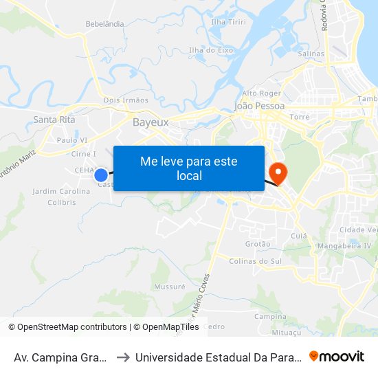 Av. Campina Grande, 1118 to Universidade Estadual Da Paraíba - Campus V map