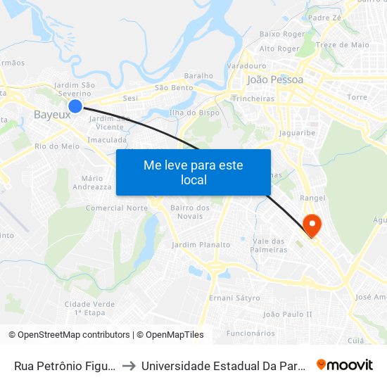 Rua Petrônio Figueiredo, 35 to Universidade Estadual Da Paraíba - Campus V map