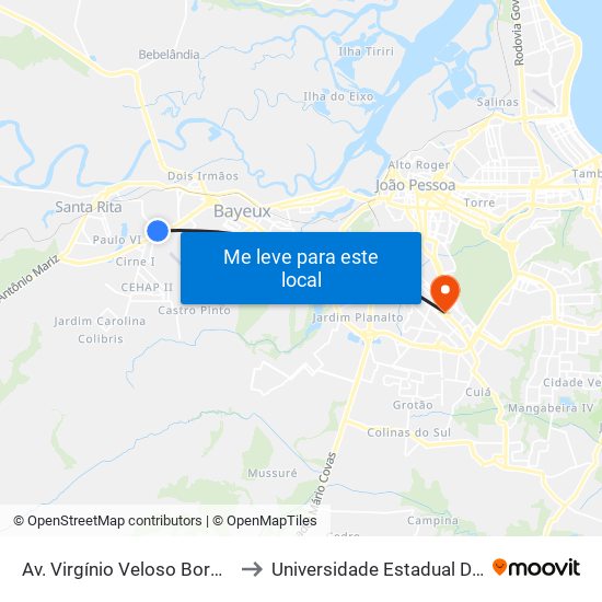 Av. Virgínio Veloso Borges, 35 - Escola Militar to Universidade Estadual Da Paraíba - Campus V map