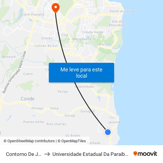 Contorno De Jacumã to Universidade Estadual Da Paraíba - Campus V map