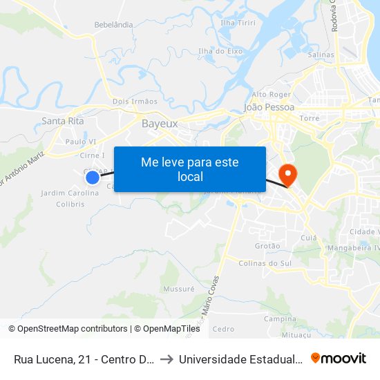 Rua Lucena, 21 - Centro De Reabilitação / Upa Tibiri to Universidade Estadual Da Paraíba - Campus V map