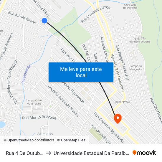 Rua 4 De Outubro, 101 to Universidade Estadual Da Paraíba - Campus V map