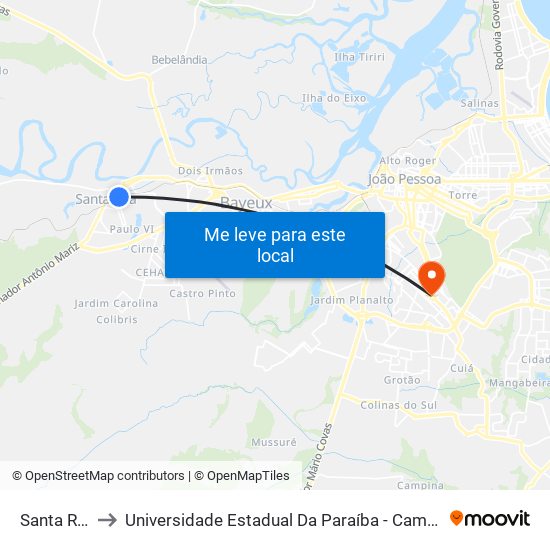 Santa Rita to Universidade Estadual Da Paraíba - Campus V map