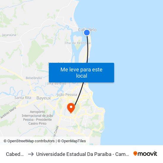 Cabedelo to Universidade Estadual Da Paraíba - Campus V map